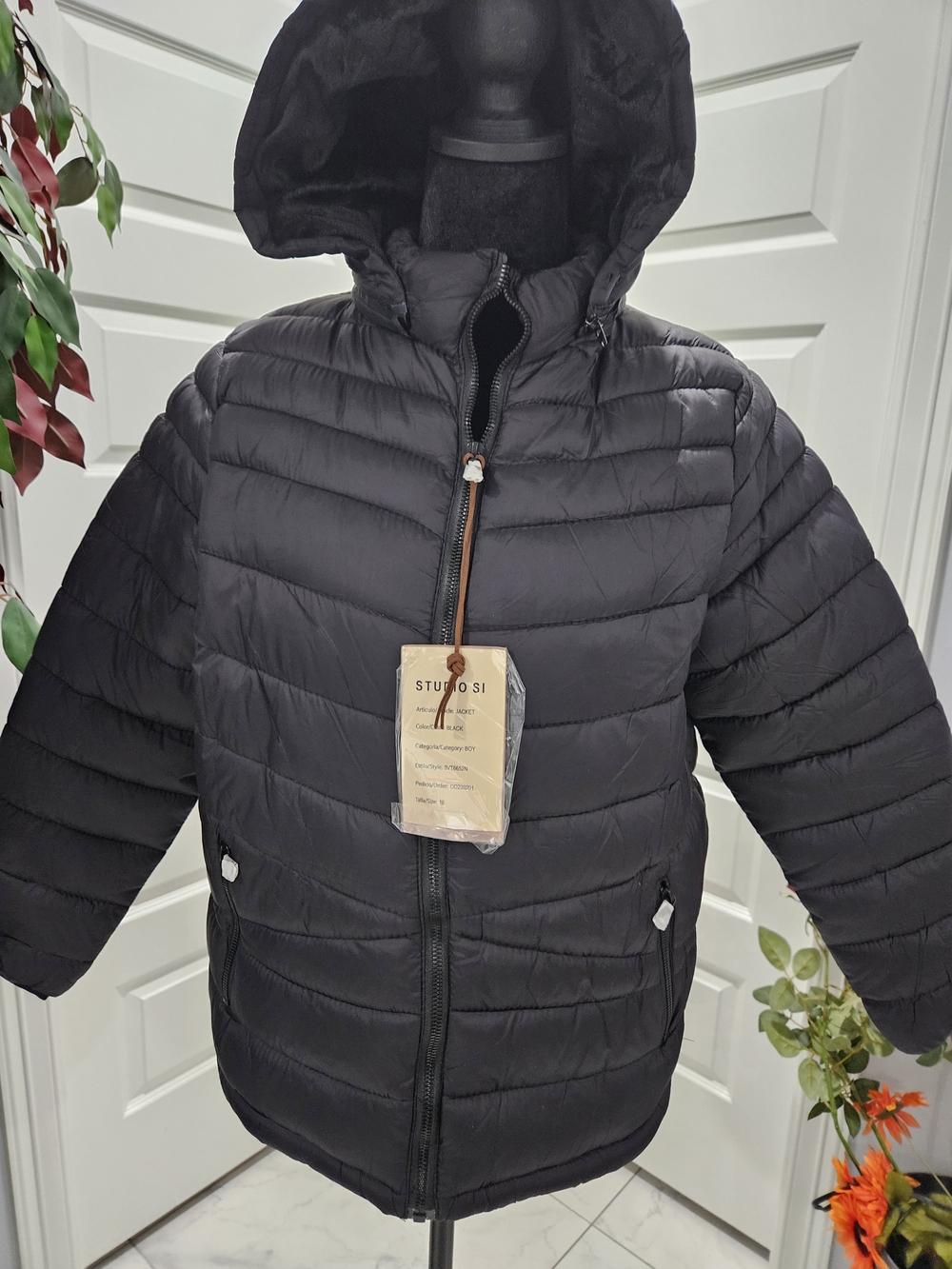 Studio I Kids Black Hooded Puffer Jacket